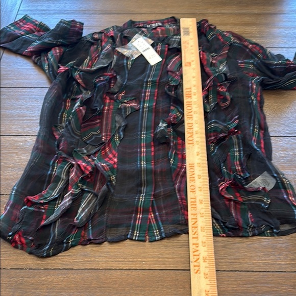 J. Crew Ruffle-front top in tartan crinkle cupro Size 0 - Picture 5 of 9